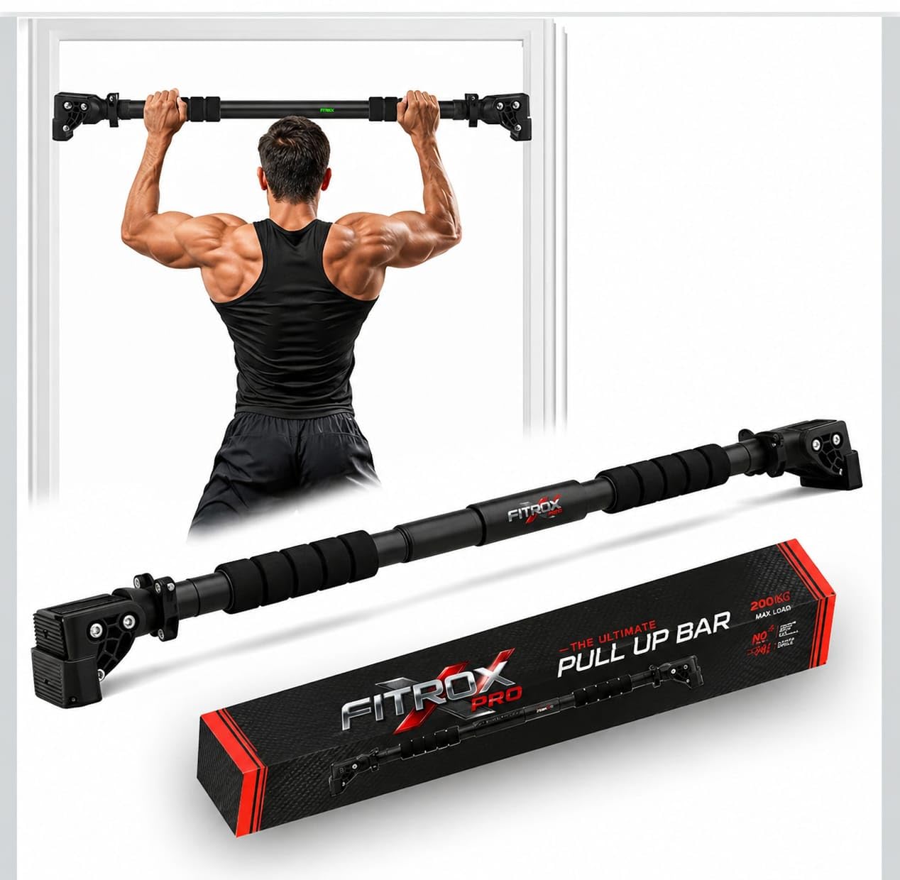 FITROX-Pull Up Bars For Home Workout -Chin Up Bar Gym Accessories for Men Door Way Adjustable Hanging Rod Without Screw, Anti-skid Grip, Strength Training Exercise Bar-image-12