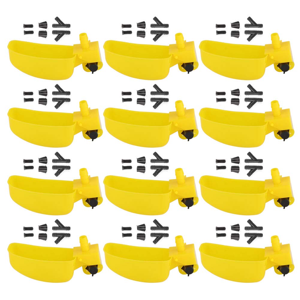 12 Piezas de Bebedero de Codorniz, Amarillo Pp Palomas Codornices Bebedero Alimentador Automático de Agua para Beber Taza Cuenco para Aves de Corral Sistema de Riego de Aves Herramientas Agrícolas
