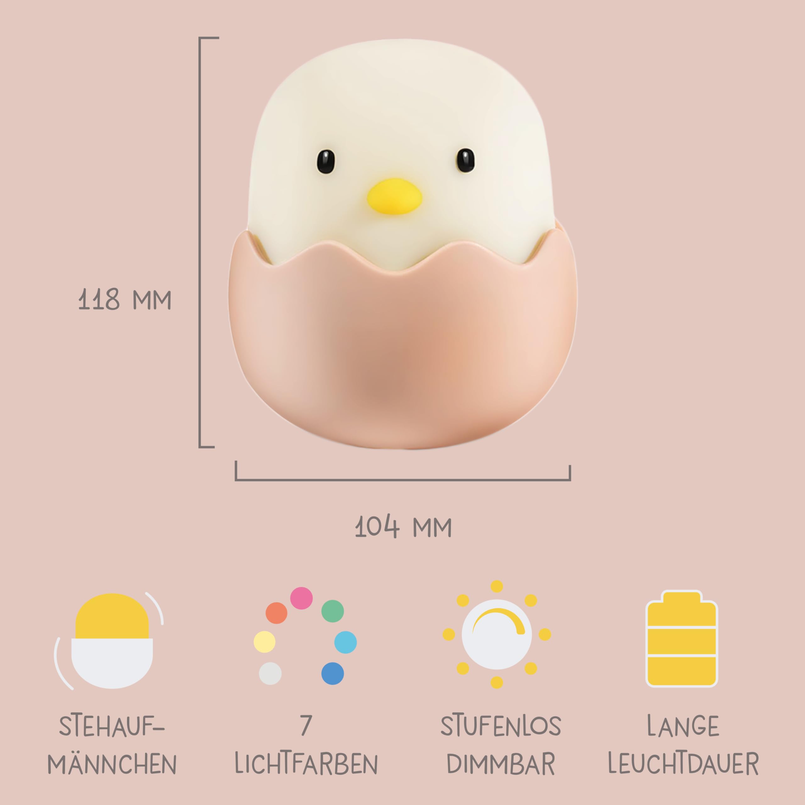 MegaLight LED Nachtlicht Kinder | Nachtlicht Baby ohne verschluckbare Kleinteile | Stilllicht dimmbar Touch | Nachtlampe USB Aufladung | Eggy Egg