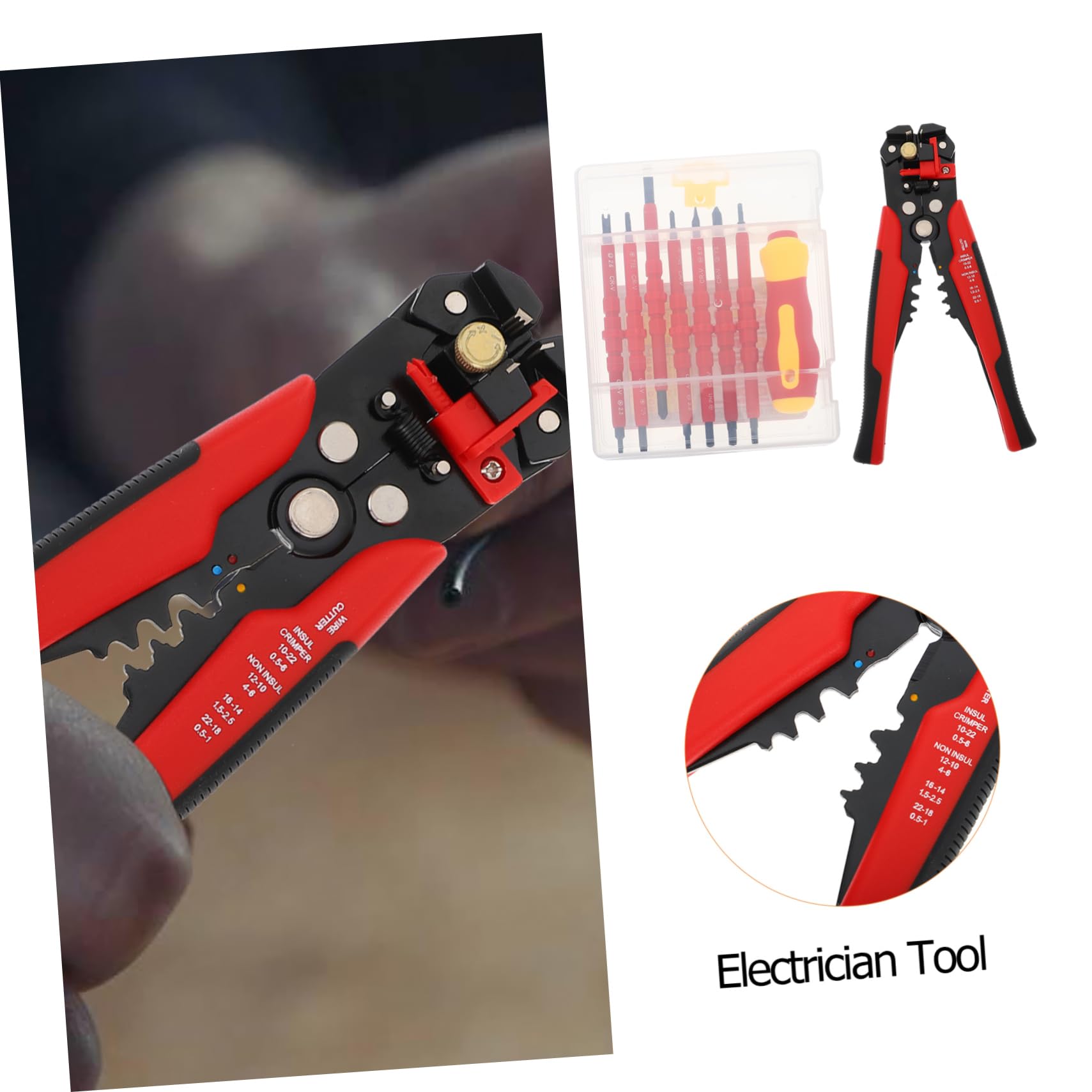 Kit de Herramientas para electricistas Profesionales: 1 Juego de Destornilladores aislados, Pelacables, microdestornillador y Herramienta de crimpado.