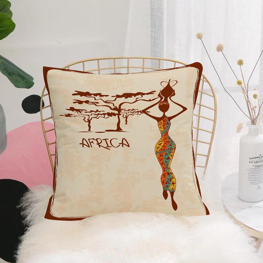 HYOSXW Cushion Cover,Throw Pillow Case Home Decorative for Living Room Bedroom Sofa Chair 16X16 Inch,African woman, vintage africa themed illustration,Pillowcase 40X40cm