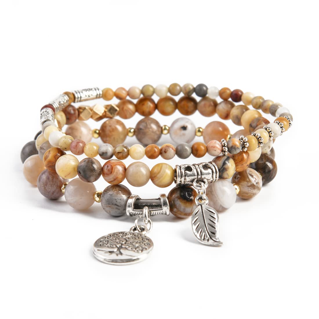YGLINE Tree of Life Yoga Healing Stone Bracelets,Multilayer Lotus Chakra Stone Reiki Bracelet Sets,Anxiety Crystal Natural Stone,for Women Stress Relief