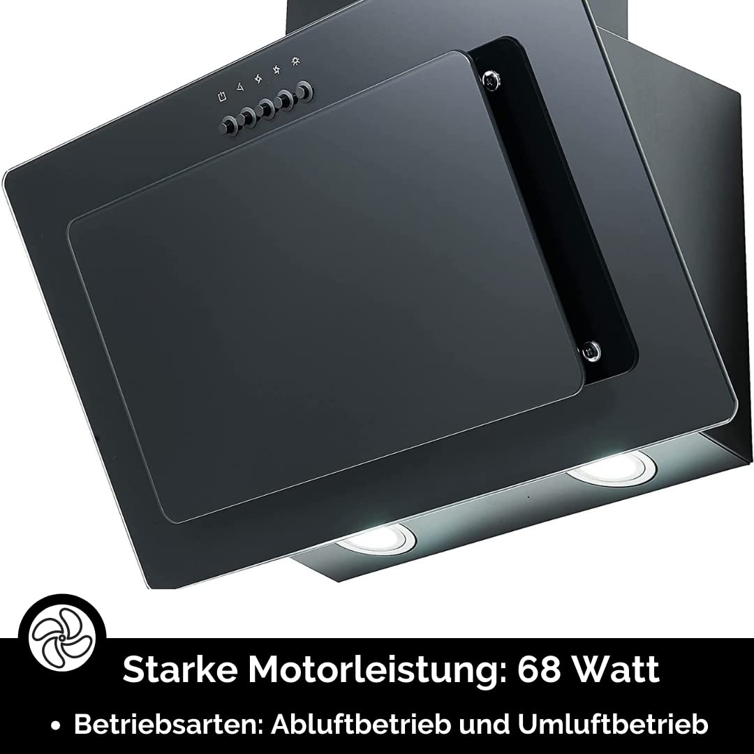 PKM Schräghaube S22-60BBPY | Kopffreihaube | Dunstabzugshaube | Schwazes Glas | Abluft | Umluft | 60cm Breite