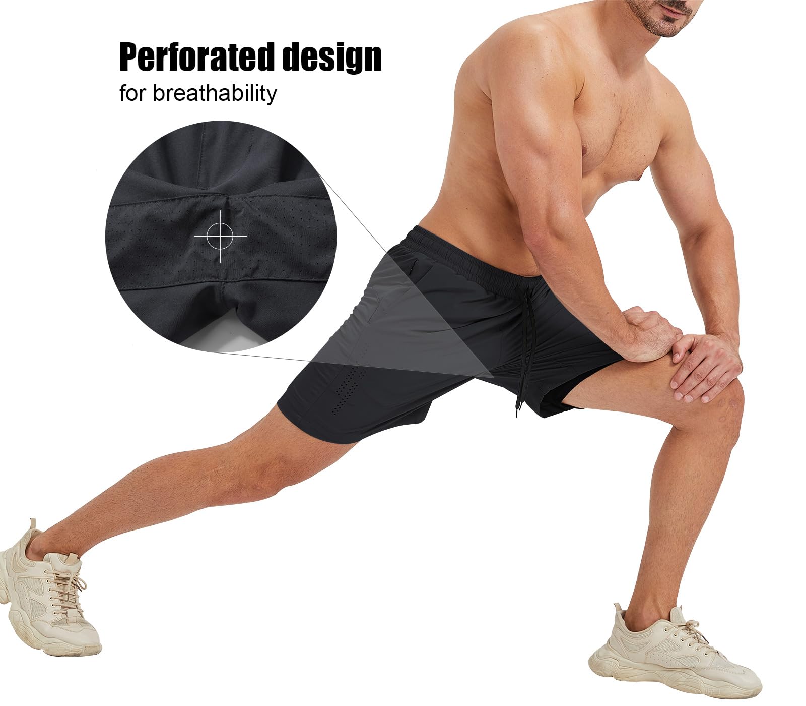 Danfiki Pantaloncini sportivi da uomo, corti da corsa, 2 in 1, con tasche integrate