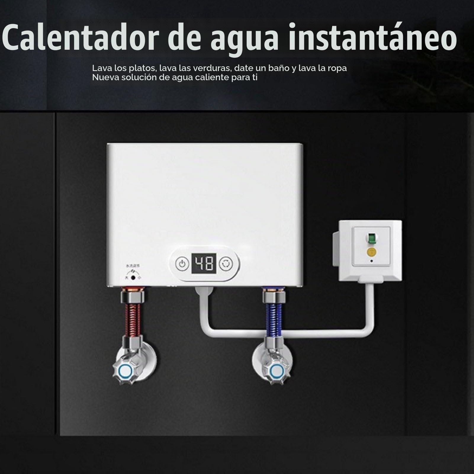 Mxzzand Calentador Agua Instantáneo 5500W, Sin Tanque para Baño/Cocina, Ahorro 50% Energía, Pequeño Instantáneo Eléctrico para Baño