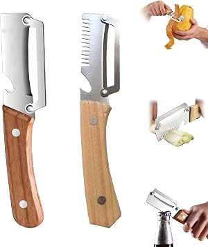 Vegetable Peeler Multifunctional, Potato Peeler Sbucciare + Tagliare A Julienne 2Pc, Stainless Steel Peeler with A Wooden Handle, Peeler Opener for Kitchen, Camping & Home Use C