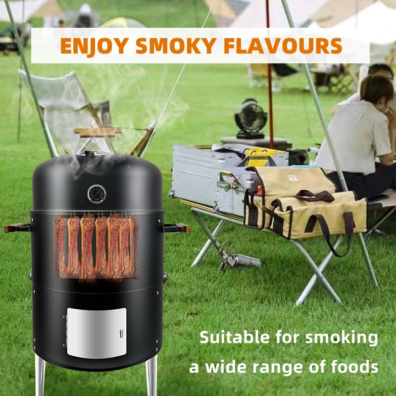 17-12-BBQ-Smoker-Grill-with-Smoker-Grill-Cover-Built-in-Thermometer-Air-Vent-and-Access-Doors-Multi-Layer-Meat-Smoker-Grill-with-3-Bamboo-Handles-Idea-for-Parties-Backyard-BBQ 17 12 BBQ Smoker Grill with Smoker Grill Cover Built in Thermometer Air Vent and Access Doors Multi Layer Meat Smoker Grill with 3 Bamboo Handles Idea for Parties Backyard BBQ