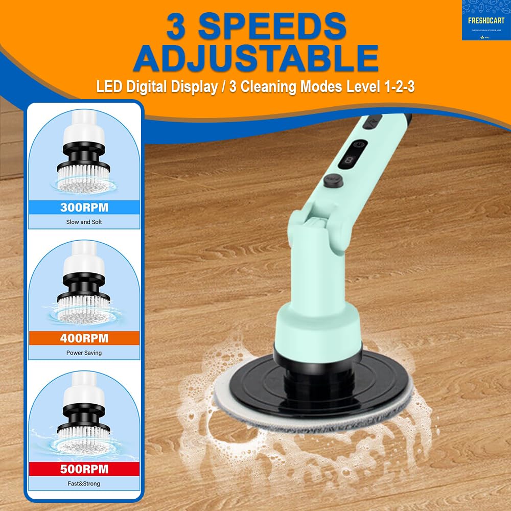 Infographic showing the three adjustable speed levels: 300 RPM (Slow and Soft), 400 RPM (Power Saving), and 500 RPM (Fast & Strong).