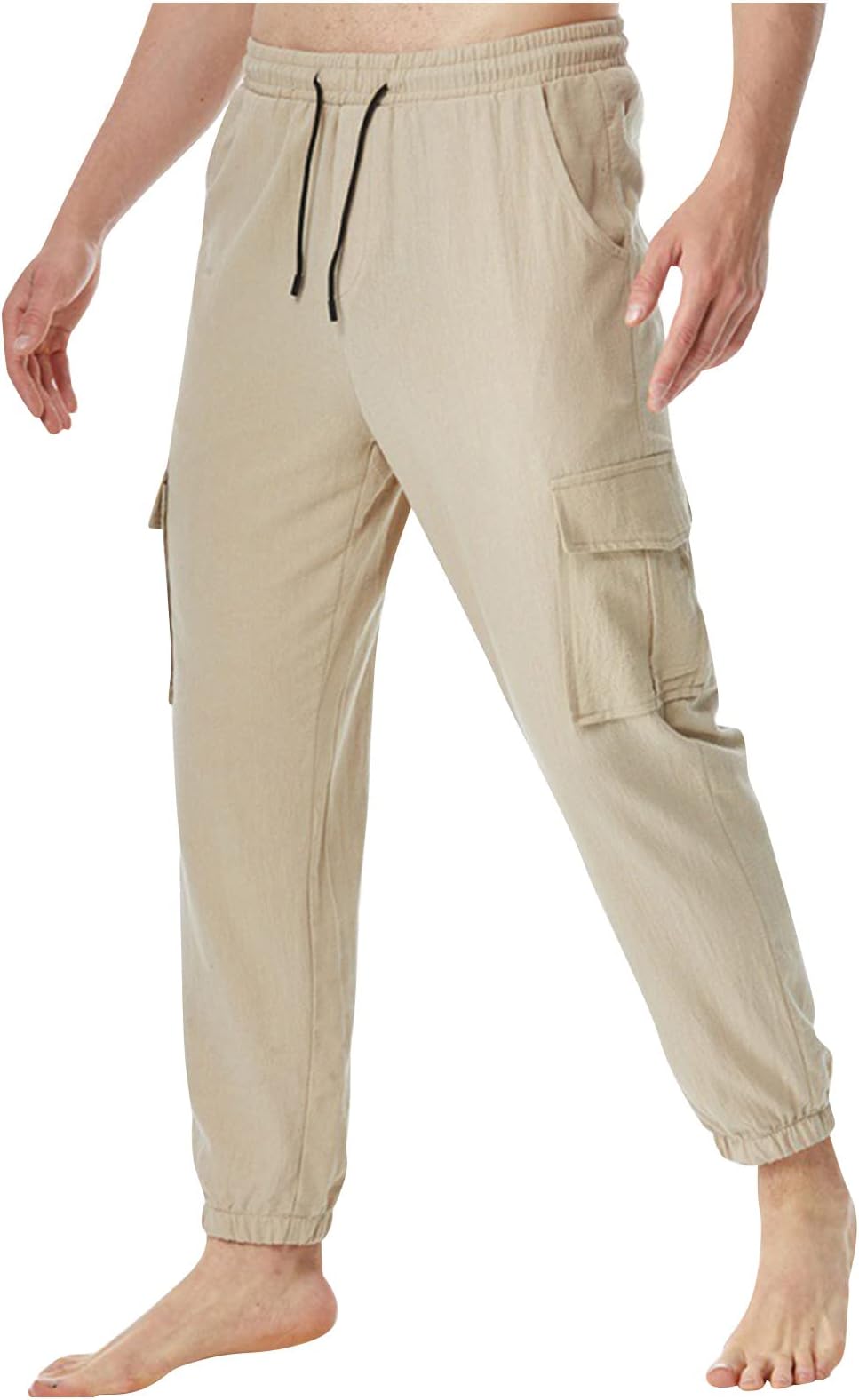SJWCLYS Men's Casual Linen Pants,Elastic Waist Drawstring Beach Summer Pants Lightweight Linen Trousers