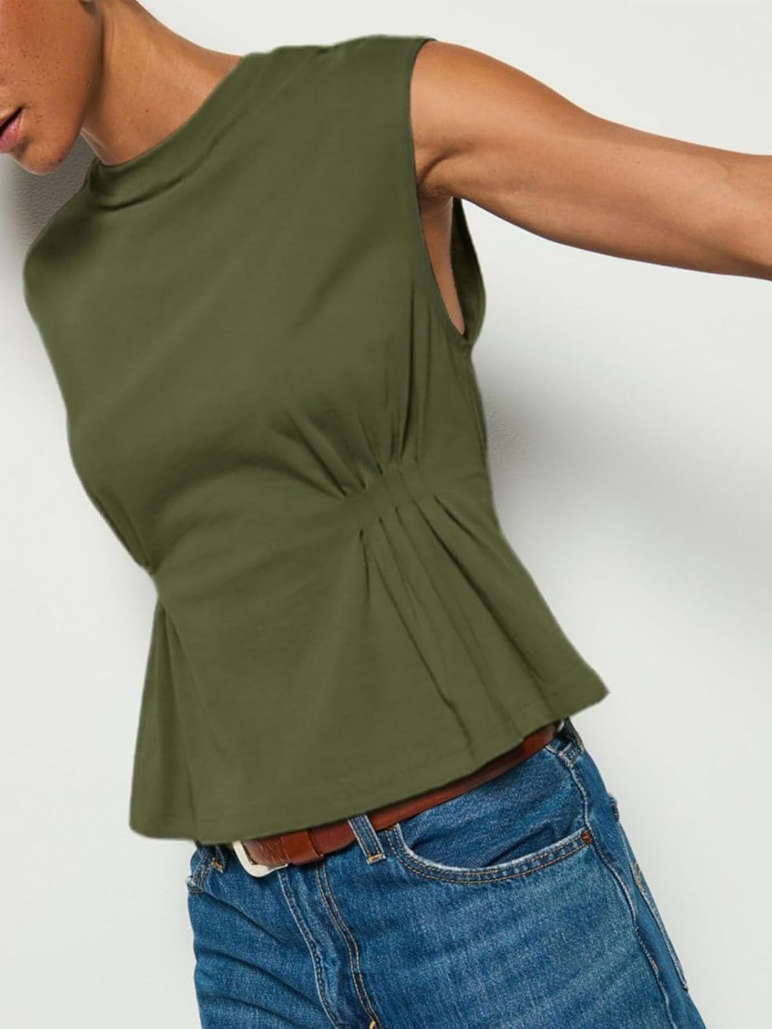 VNIRA Womens Cap Sleeve Peplum Babydoll Tops Summer Going Out Top Pleated Blouse Work Dressy Casual T Shirt Vacation Outfits - Image 4