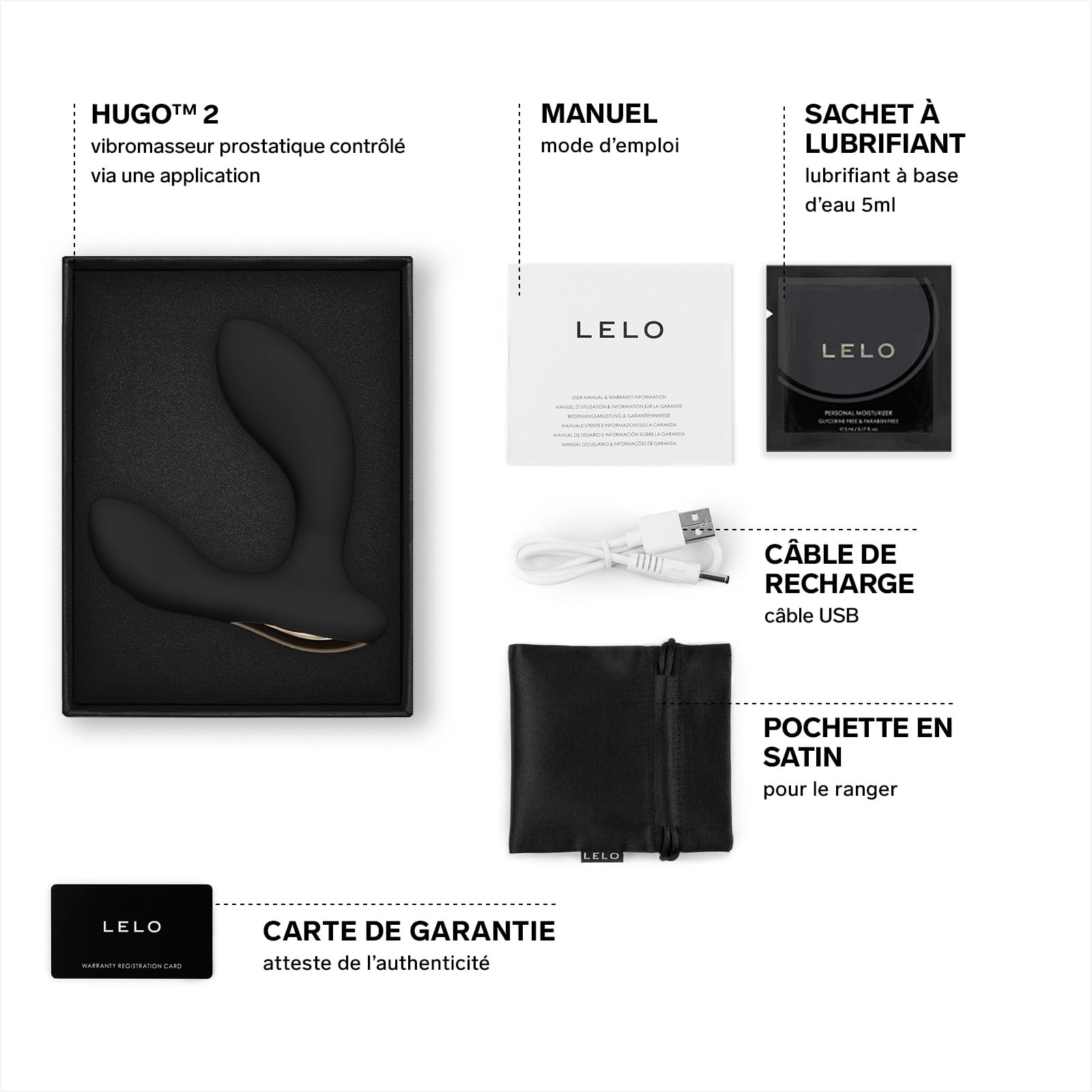 LELO HUGO 2 Vibromasseur Prostatique avec Appli via Bluetooth et 10 Modes de Plaisir, Plug Anal Sex Toys, Black