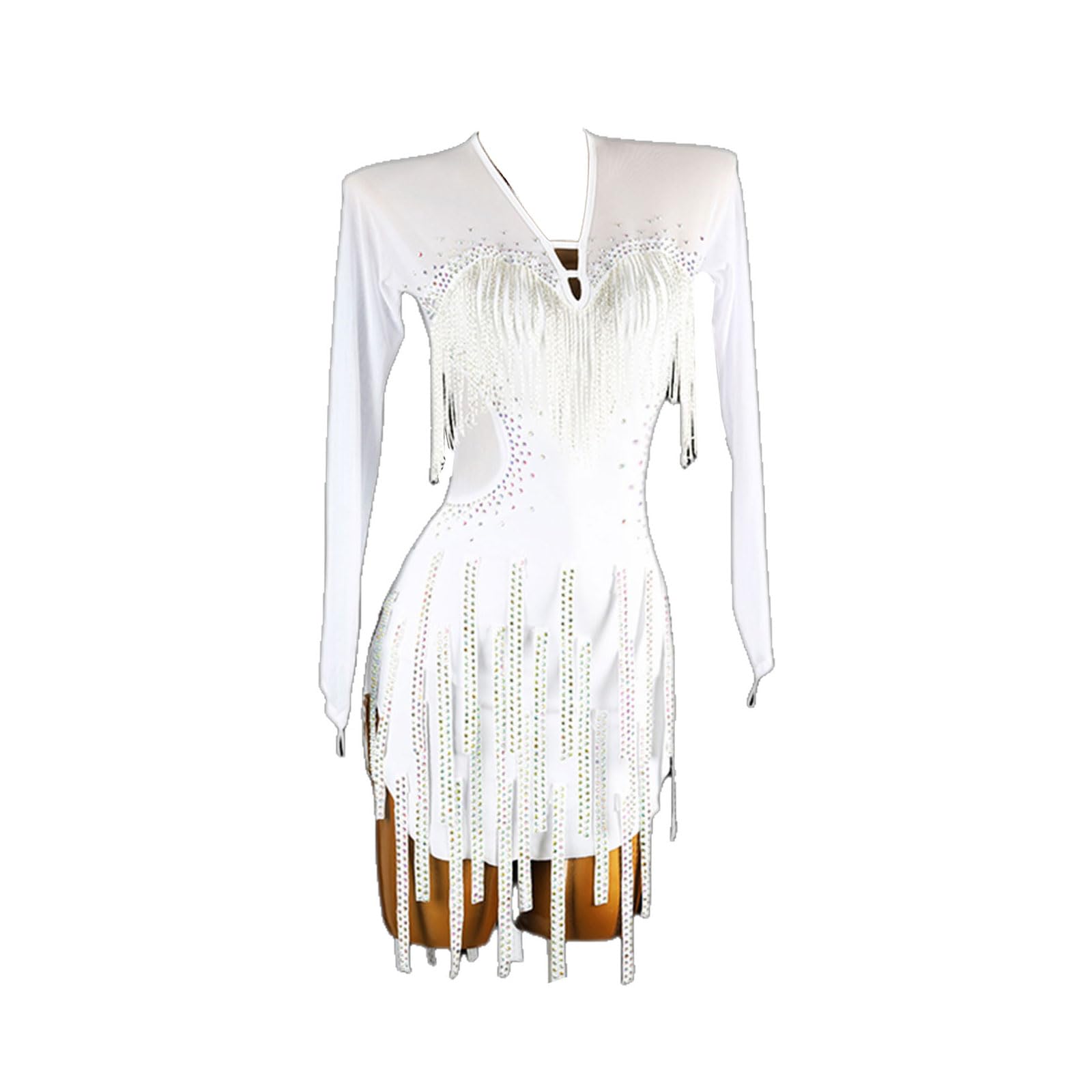 Damen Latin Rock Ballsaal Tanzkleid V Kragen Schöne Rückseite Strass Wettbewerb Kleidung Tanzrock Rumba Samba Cha Cha Tanzkleidung
