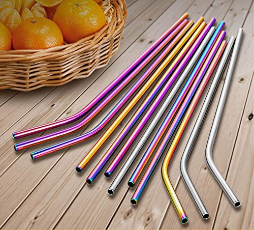 Image of 100Pcs Reusable Metal Straight Straw in Bulk Order (8.5 inch Long, Rainbow-100pcs Straight)