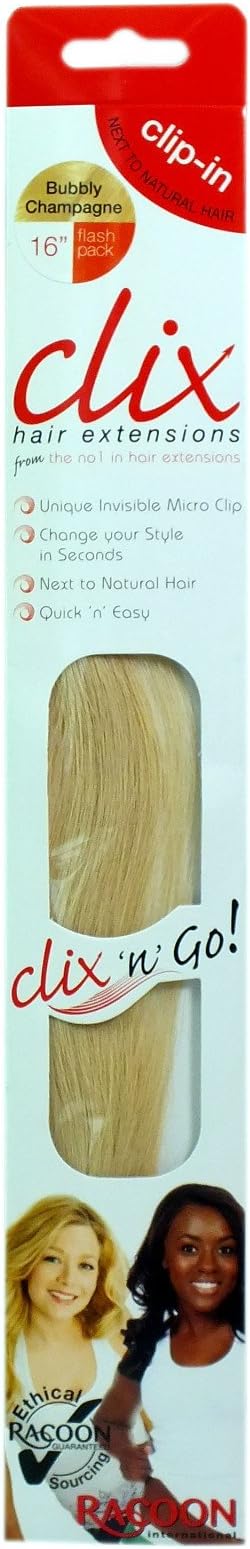 Racoon International Professional Clix N Go Clip in Hair Extensions 16” Length (Bubbly Champagne)