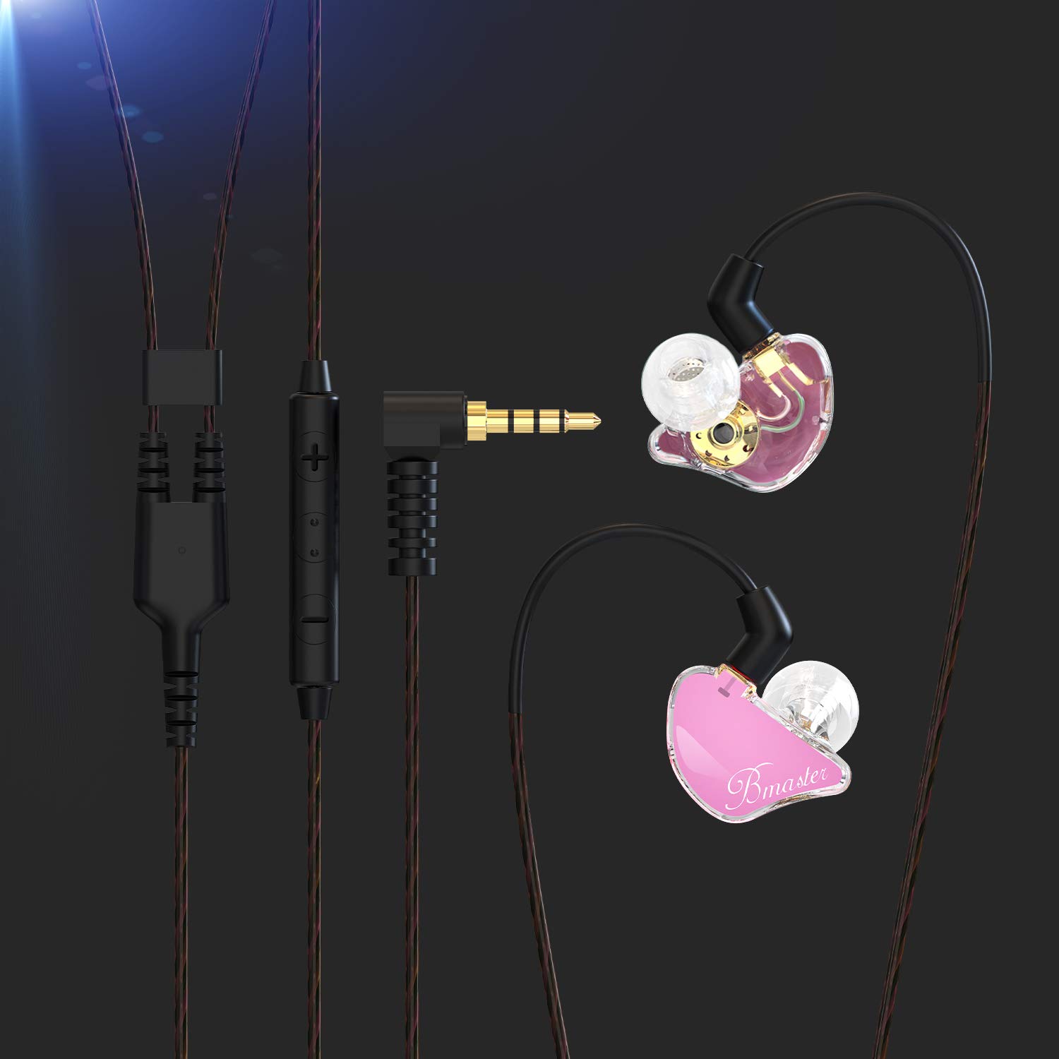 BASN Bmaster DREI-Dynamische Treiber In-Ear-Monitore Kopfhörer mit Zwei Abnehmbaren Kabeln Ohrhörer Geeignet für Tontechniker Musiker (Rosa)