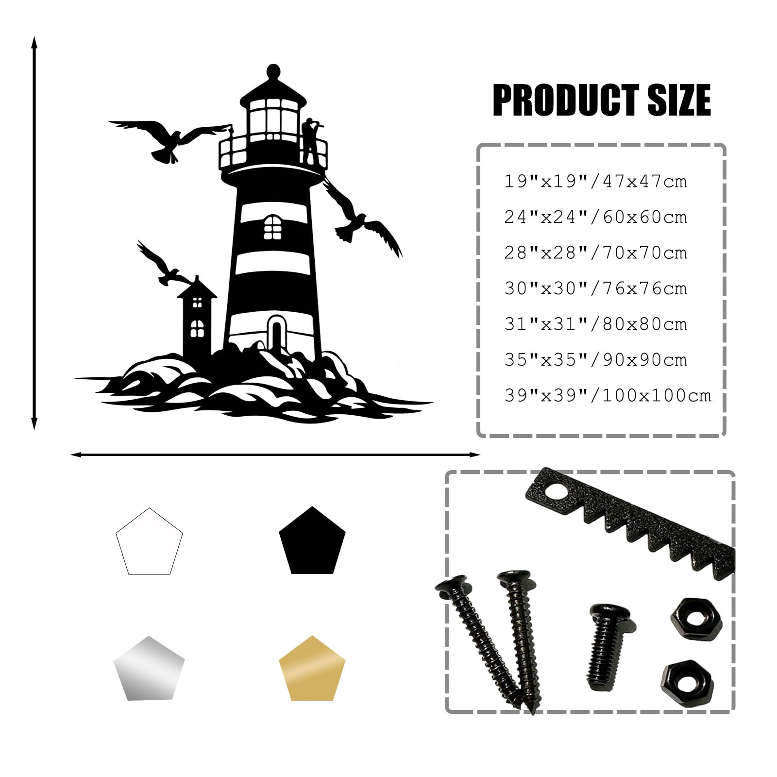 Metall Wanddeko Schwarz abstrakter Leuchtturm, schwarze Wanddeko Möwe Strand modern Moderne Wandbild Metall für Wanddekoration Wohnzimmer, Schlafzimmer, Flur und Treppe, Natur-Wohndekor(Black, 28