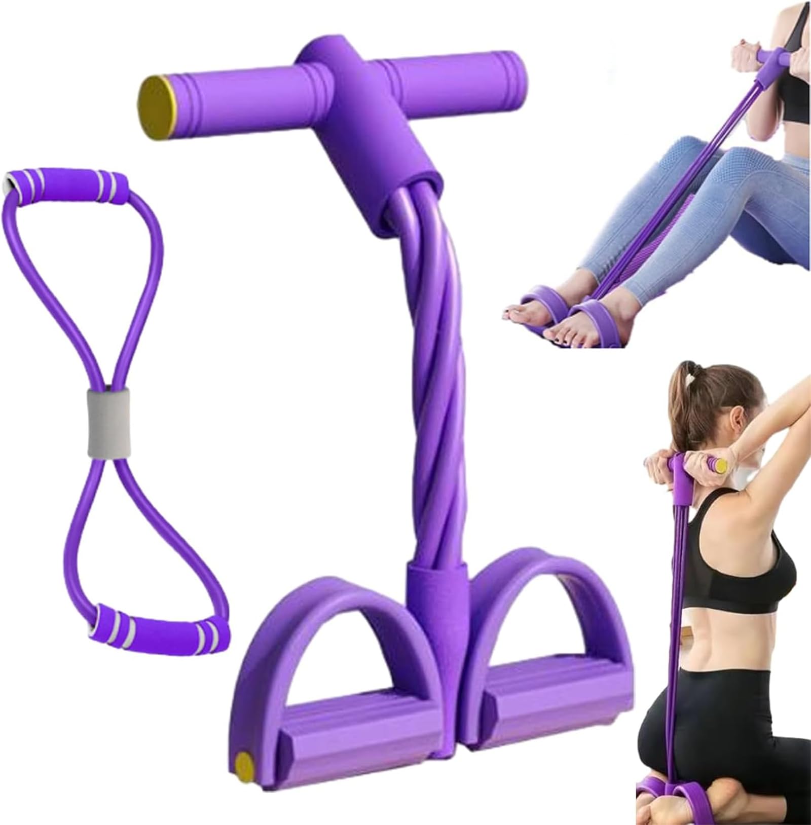 Four Tube Pedal Tensioner, 2026 Latest Resistance Device, Elastic Pull Rope Fitness, Detachable and Adjustable Pedals Resistance Device, Workout at Home Gym, Exercise Sit Up, Yoga, Abdominal (Purple)