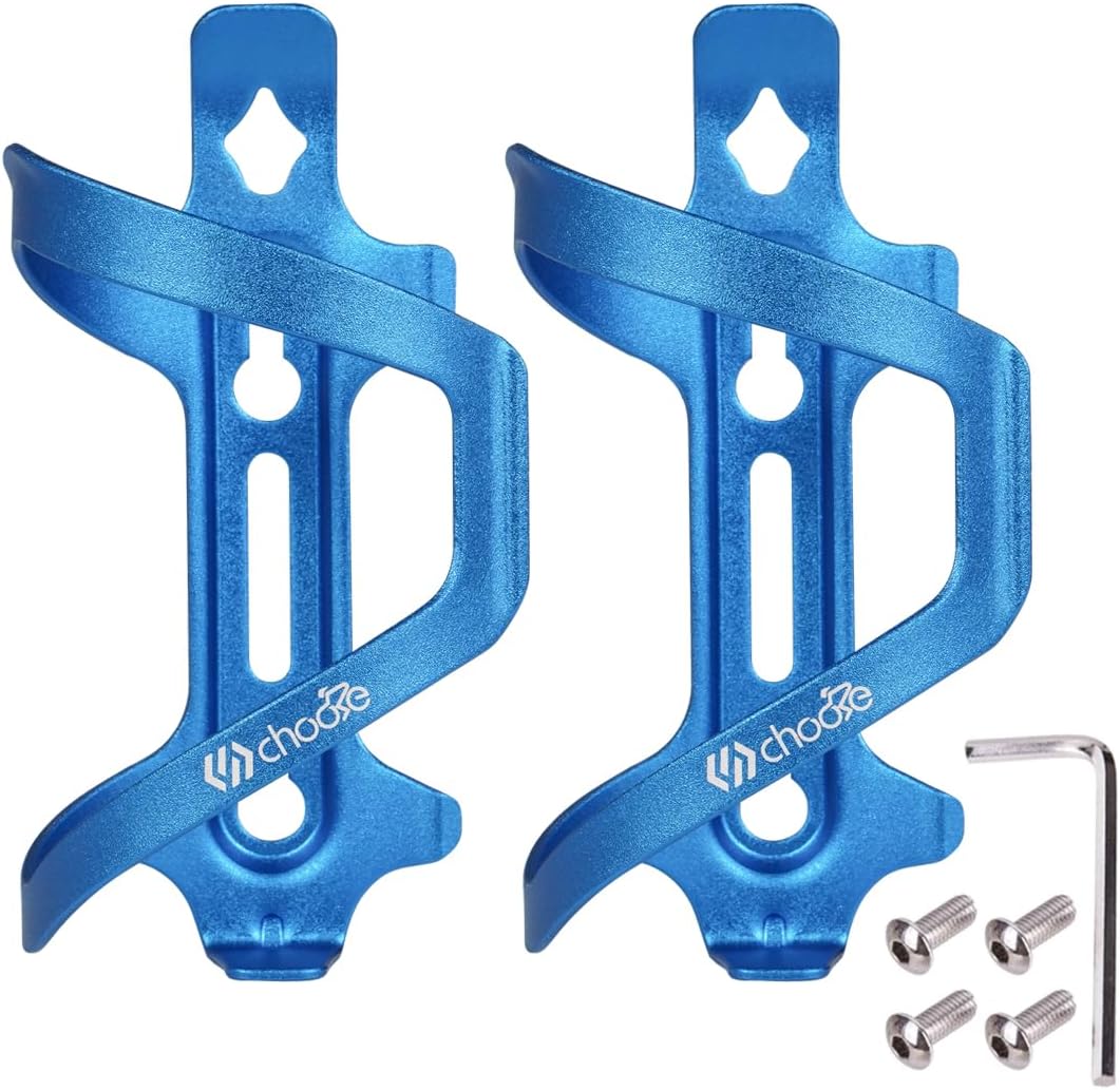 Chooee Bike Water Bottle Holder Aluminum, Bicycle Water Bottle Cage for Road Bikes Mountain Bikes Blue 2-Pack