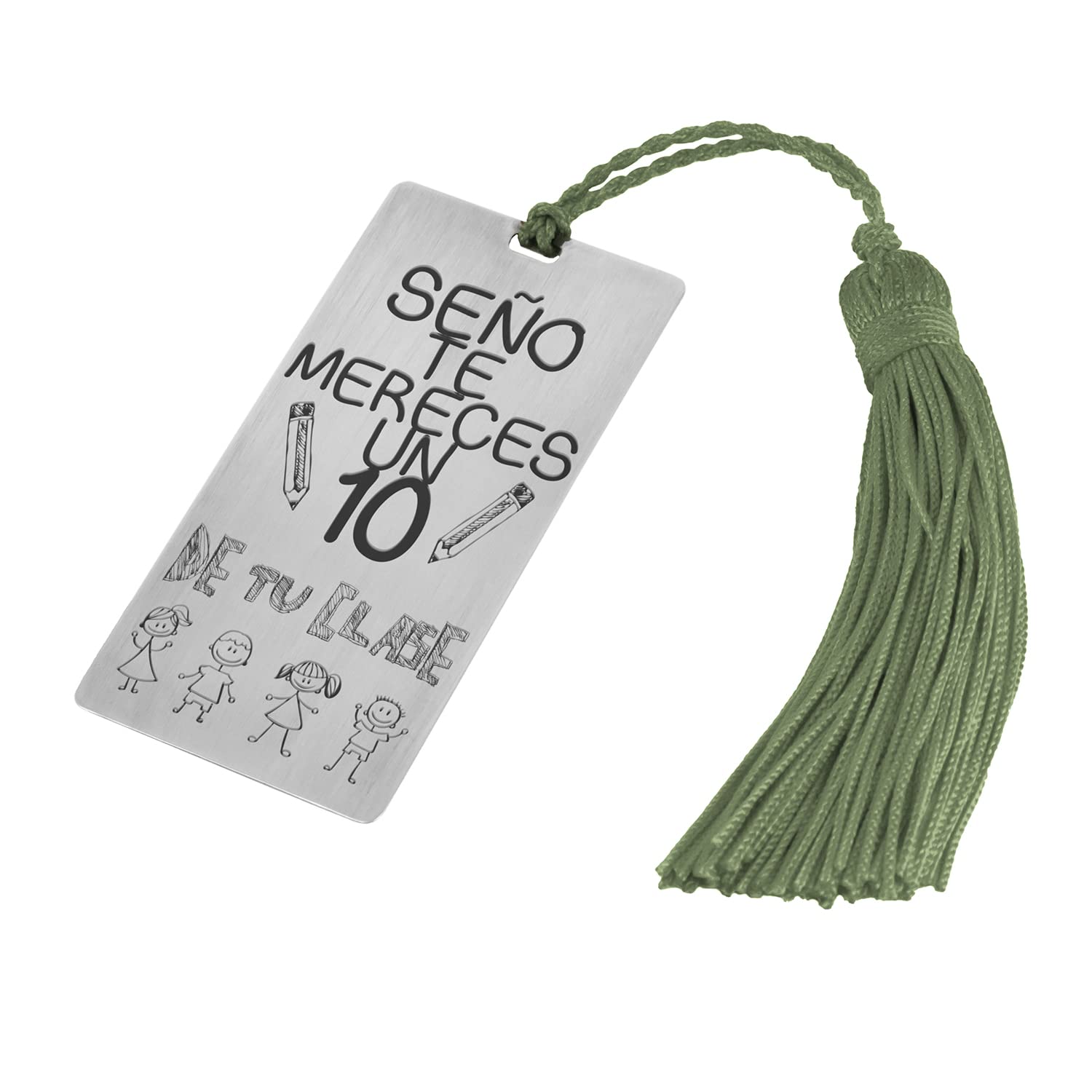 Segnalibro in argento per profes "Ti meriti un 10" con nappone colorato - Regalo per insegnanti - Fine corso (Verde 2 facce)