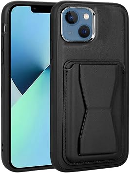 Aksesuarcim Apple iPhone 13 ile Uyumlu Kılıfı Pu Deri Kartlıklı Stand Olabilen Kamera Lens ve Darbe Korumalı Tarz Kapak Memo Siyah