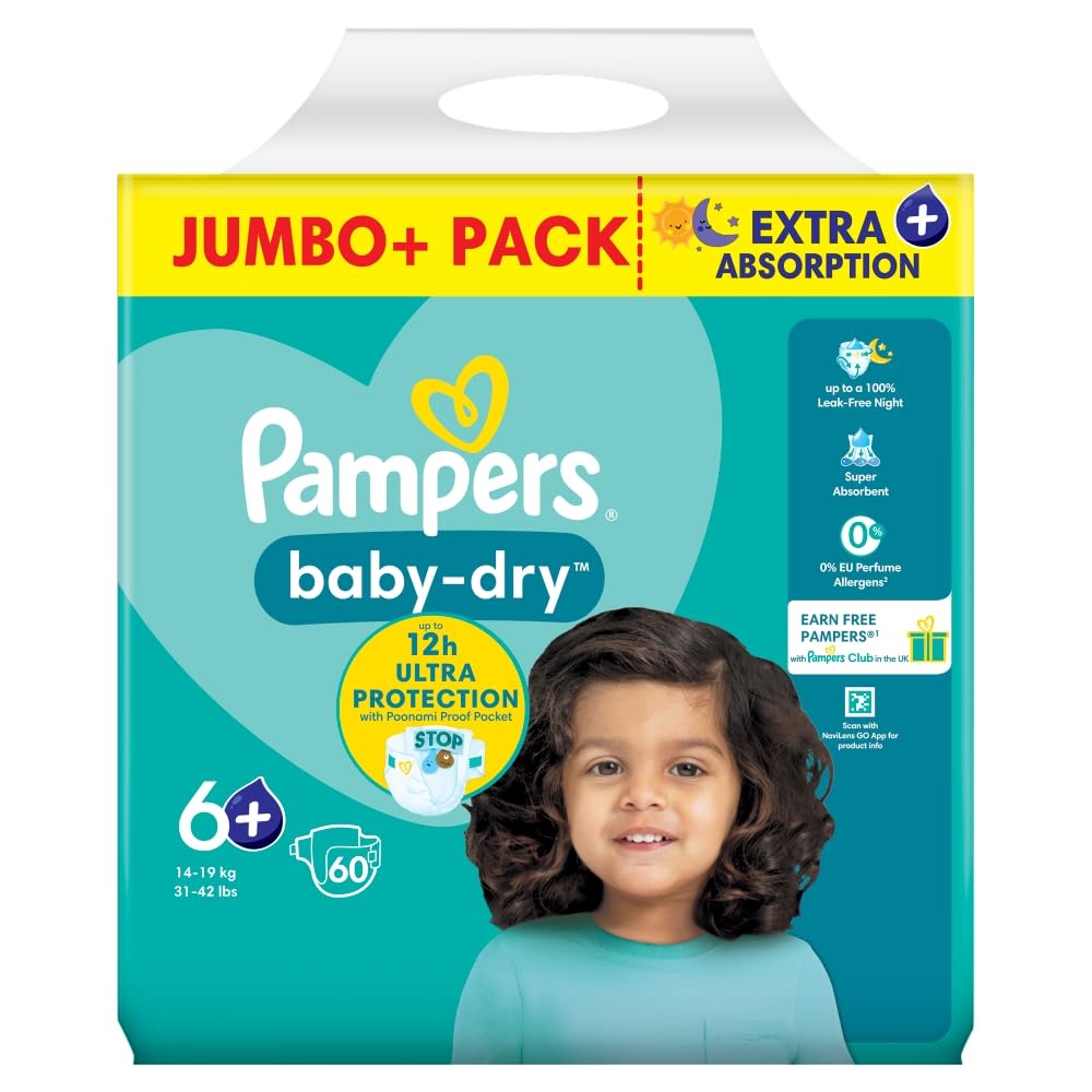 Pampers Baby Dry Nappies Full Cut Taped Size 6+ Giant Plus 60 Pack