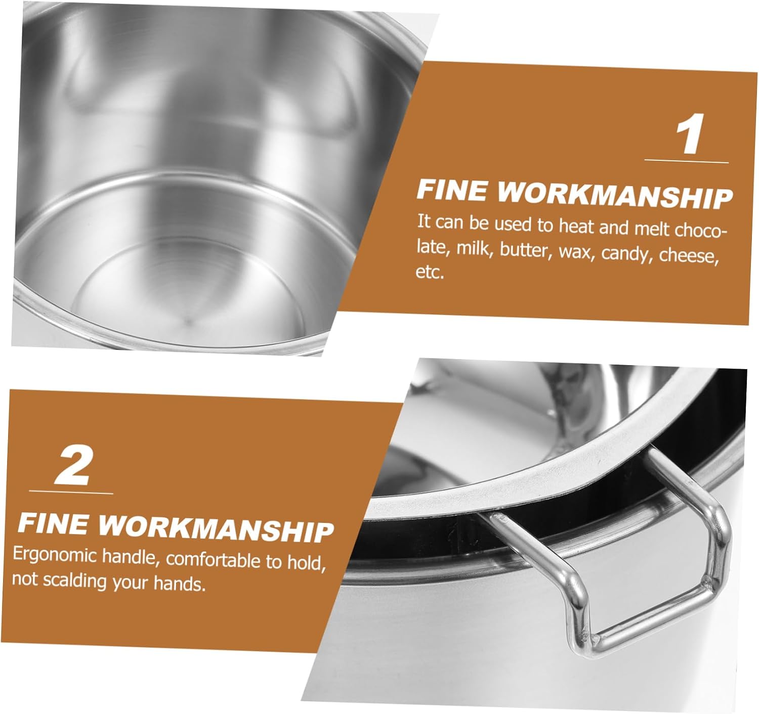 Garneck Double Boiler Pot Set - Stainless Steel Chocolate Melting Pot for Stove Top Use - Ideal for Melting Chocolate Candy Wax and Soap 600ml Capacity for Candle Making and