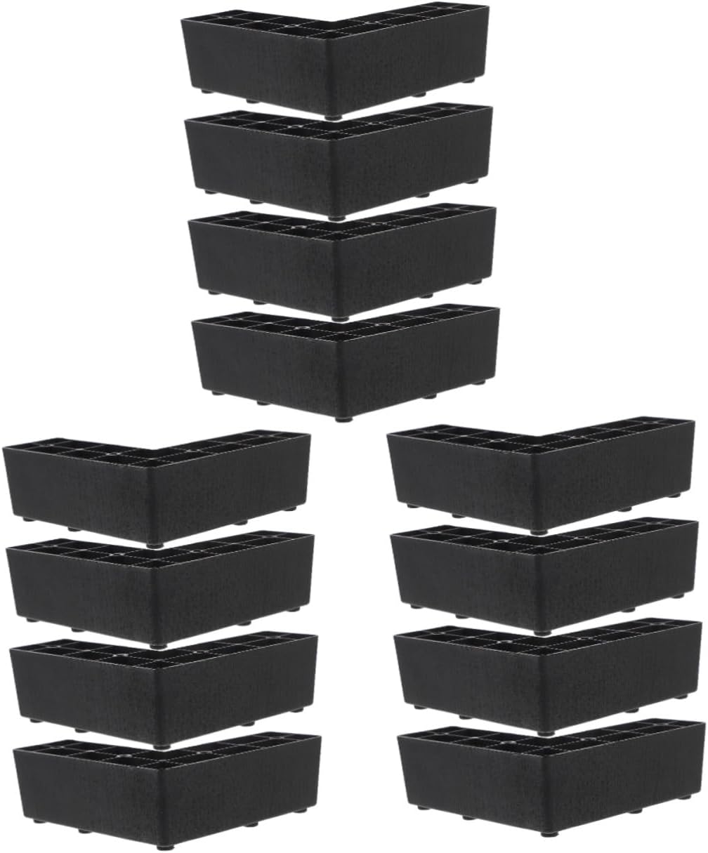 Mikikit 12pcs Black Plastic Sofa Legs Bed Frame Feet Risers Bed Riser Pads for Furniture Easy Install