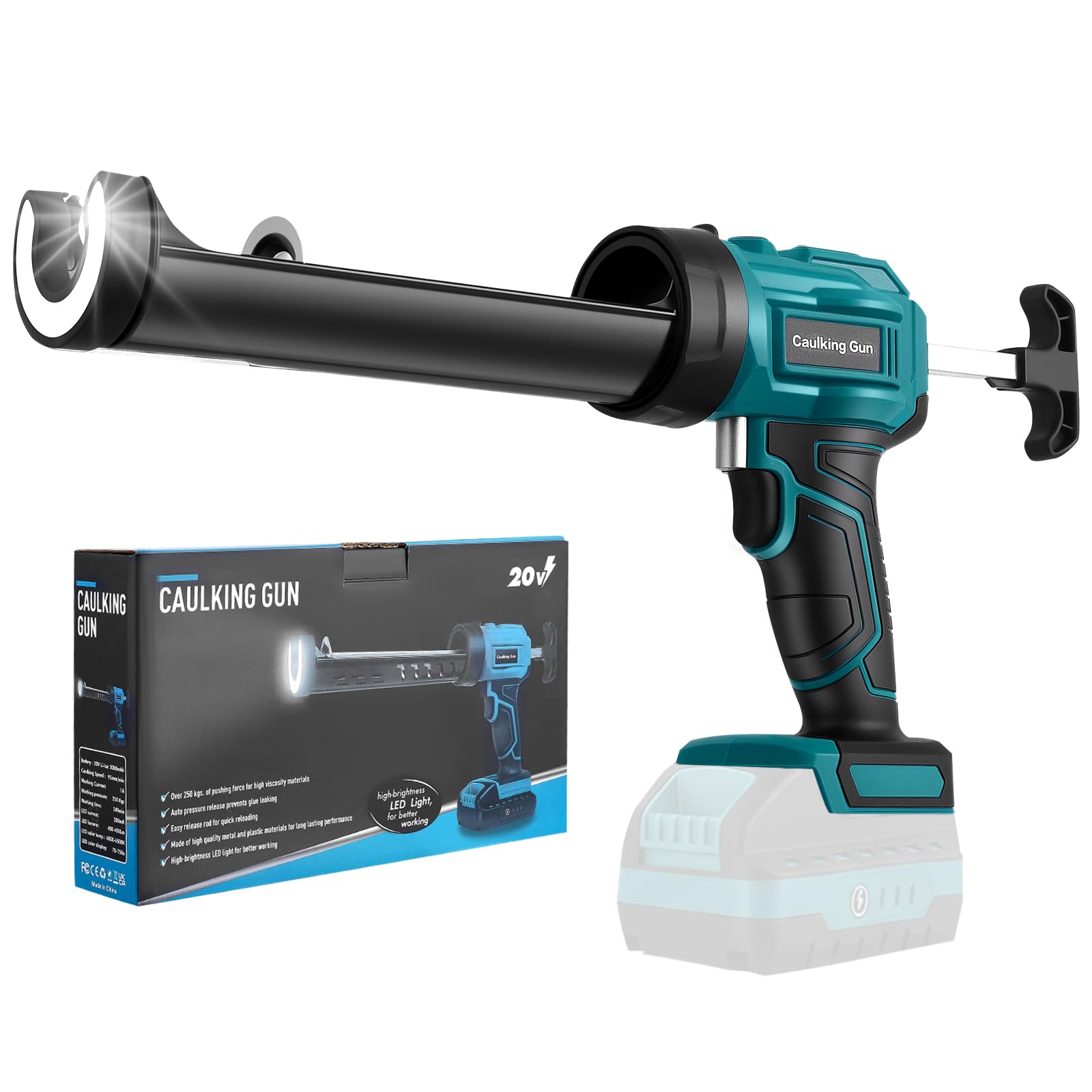 Pistola Silicona Compatible con 18V Makita Batería, Pistola Silicona Bateria de 10 oz/300 ml, Pistola Silicona Electrica Ajuste de 4 Velocidades para llenar y sellar (Sin Batería)