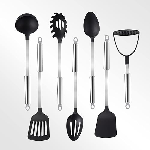 Juego de 7 utensilios de cocina de acero inoxidable de alta calidad, resistentes al calor, accesorios de cocina, herramientas para utensilios de