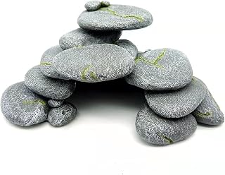 Simulation Cobblestone Fish Hideout Aquarium Decoration Reptile Hide Cave Betta Fish Pleco Cichlid Shrimp Hideaway Large Hiding Shelter Baby Snake Box Turtle Climbing Terrace (Large)