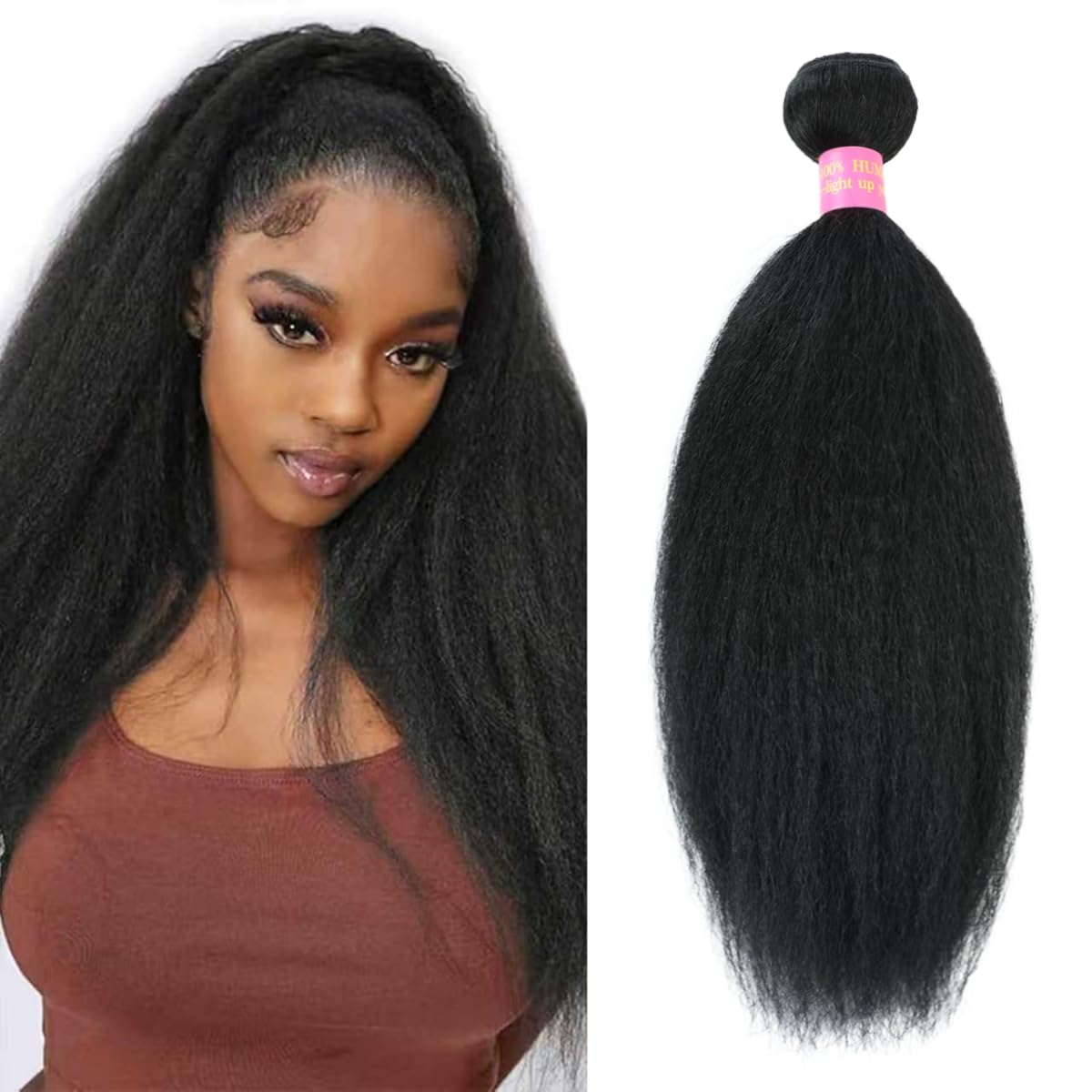 12 Inch Kinky Straight Bundles Human Hair Yaki Straight Bundles 100% Unprocessed Brazilian Virgin Hair 1 Bundles Weave Kinky Straight Human Hair Natural Black Color