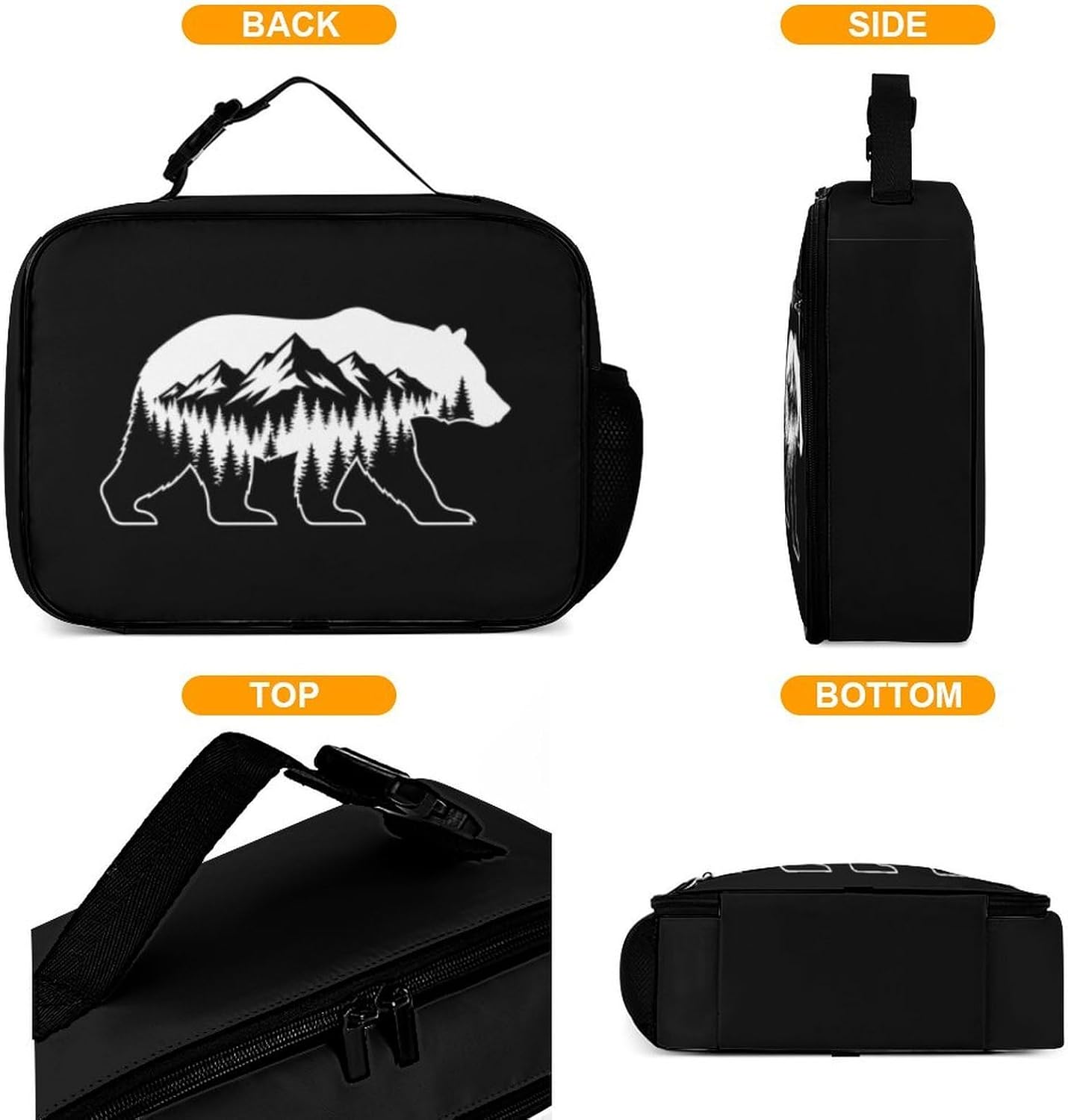 Hiking Bear Reusable Lunch Box Insulated Lunch Bag Cooler Bag Lunchbox Meal Food Container Tote Bag for Kids Boy School Camping Hiking Picnic Beach Travel