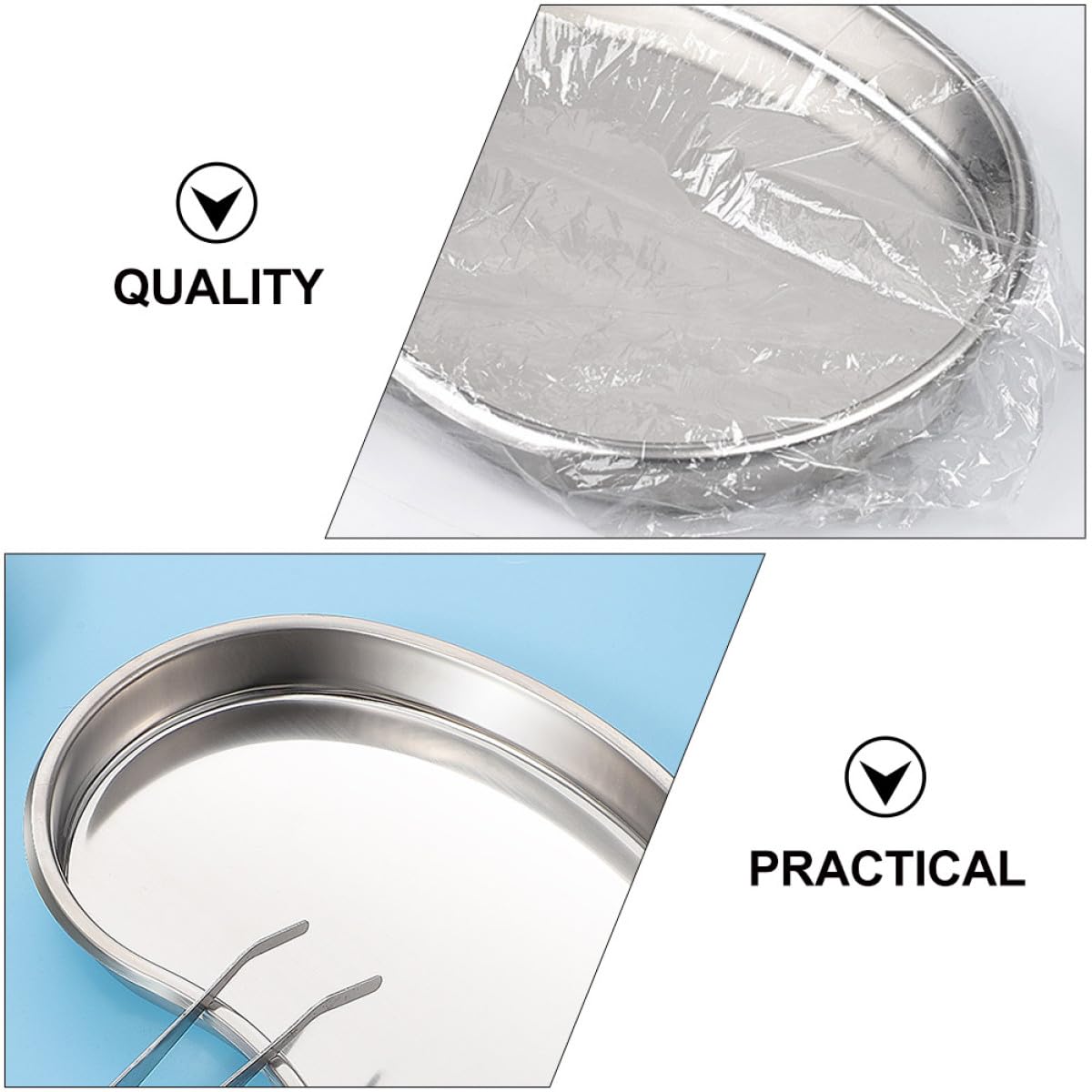 Plateau de Service en Acier Inoxydable, Plaque de Rangement Incurvée, Surface Polie Lisse, Empilable, Lot de 2 pour Hôpital