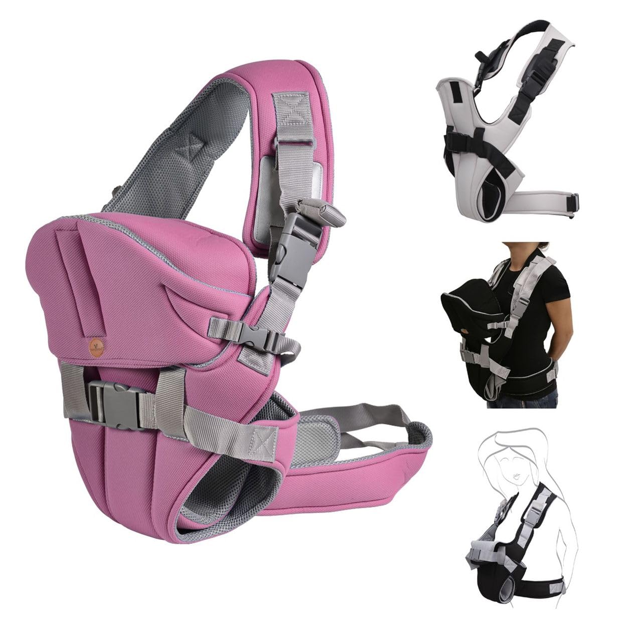 Mochila porta bebé Lleva 2 en 1 bolsa para el vientre y la cadera de 3 meses a 1 año, color:rosa