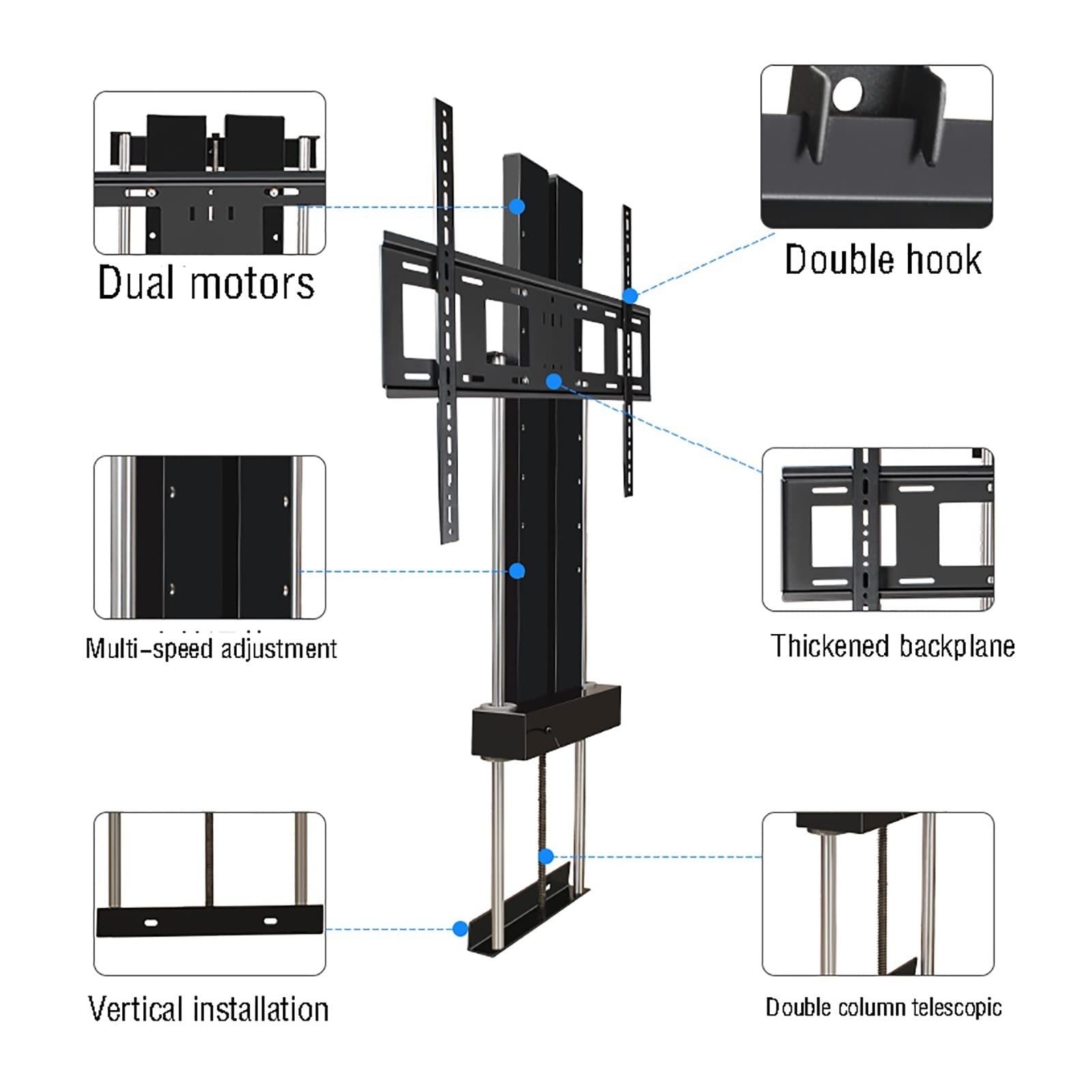Elevador motorizado de TV, Soporte de TV motorizado de Altura Ajustable con Motor Dual, para televisores de Pantalla Grande de 60-100 Pulgadas, elevación Vertical, Capacidad de Carga de 100 kg/220 li