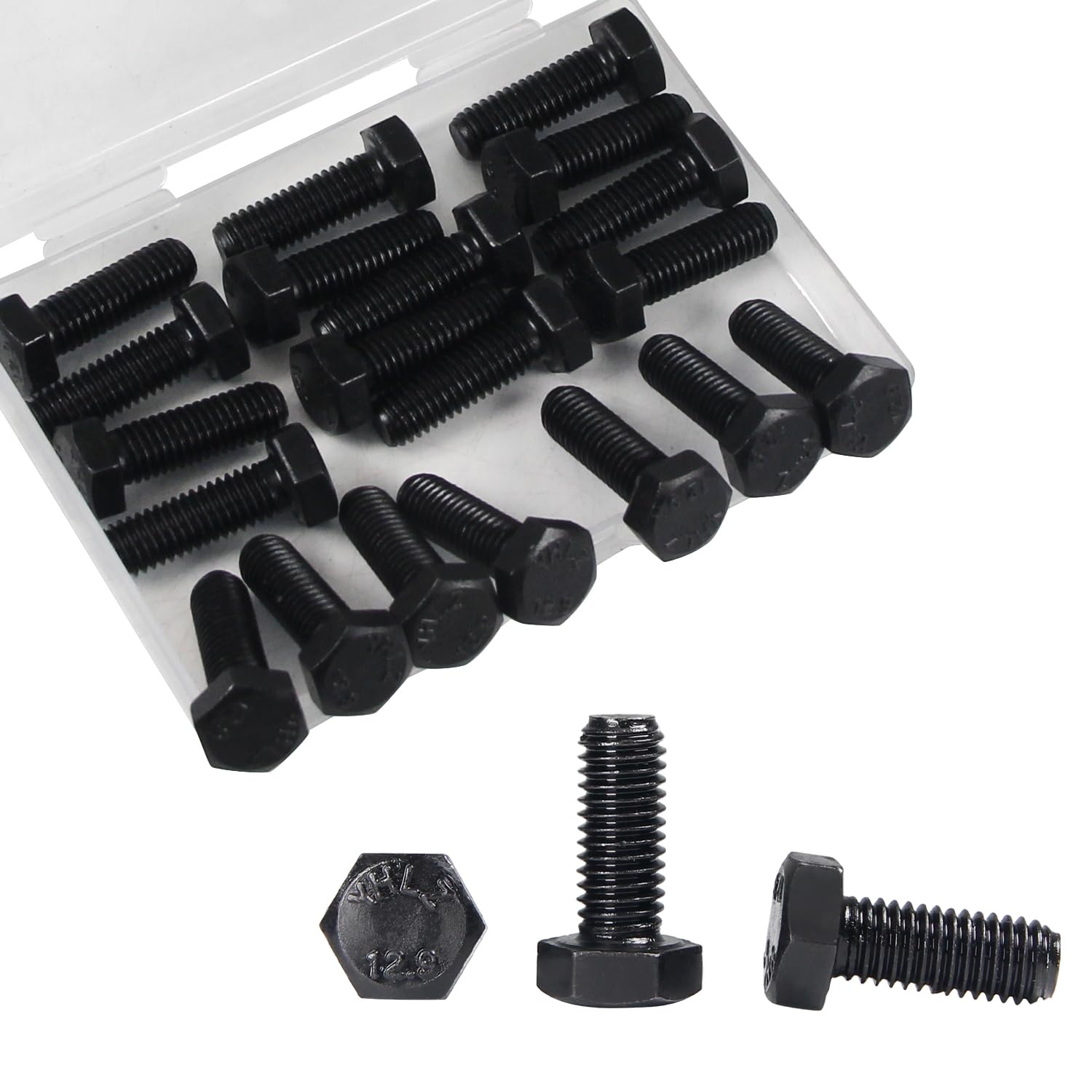 20Pcs M8 Hex Bolts M8x20mm Carbon Steel Grade 12.9 Black Oxide 1.25mm Pitch Fully Threaded Hex Tap Bolts Hexagon Head Screw Machine Bolts Right Hand
