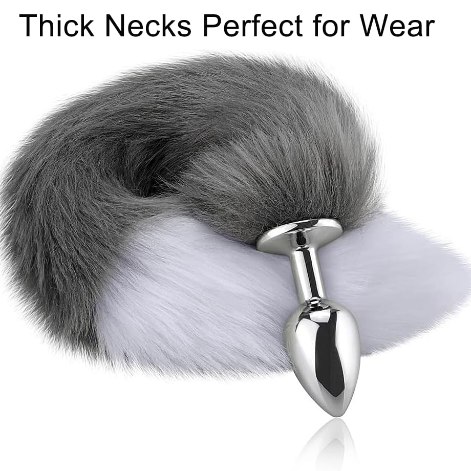 Tail Plug Anal Butt Plug, Butt Plug Faux Fur Tail Anal Sex Toys Buttplug Wolf Tail Toys Stainless Steel But Plug Butt Toys Sex Toys for Women Cosplay Adult Sex Toys for Women Men Couple (Grey)
