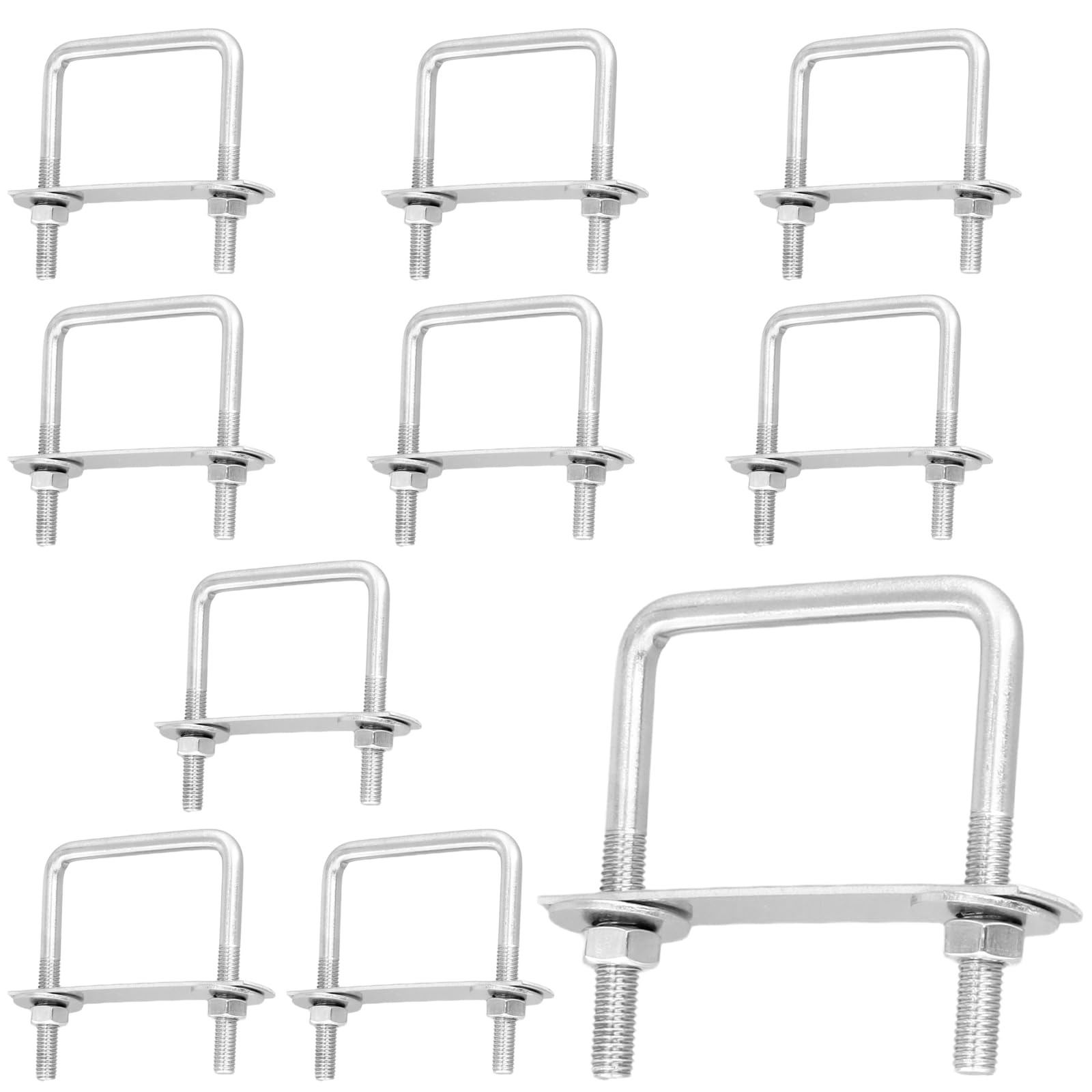 FUNSUEI 10 viti a U M8 in acciaio inox, 65 x 80 mm, bullone a U con dadi e piastra del telaio, staffa a U con filettatura per il fissaggio del tubo, traino auto