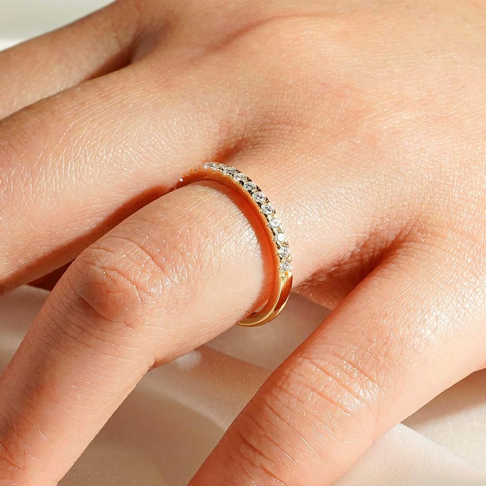 MSBLUE® 2.2MM Moissanite Wedding Ring Band, Classic French Pave Eternity Band