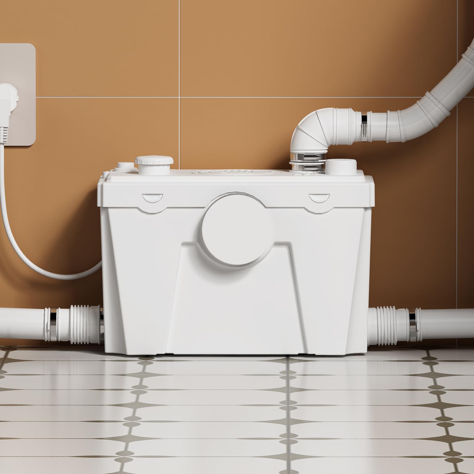 Macerator Pump, Sewerage Toilet Pump with 4 Water Inlets for Residential Household Basement Upflush Toilet, Kitchen, Sink, Shower, Laundry Waste Water Disposal, Copper Wire Motor, 5600 L/h Flow