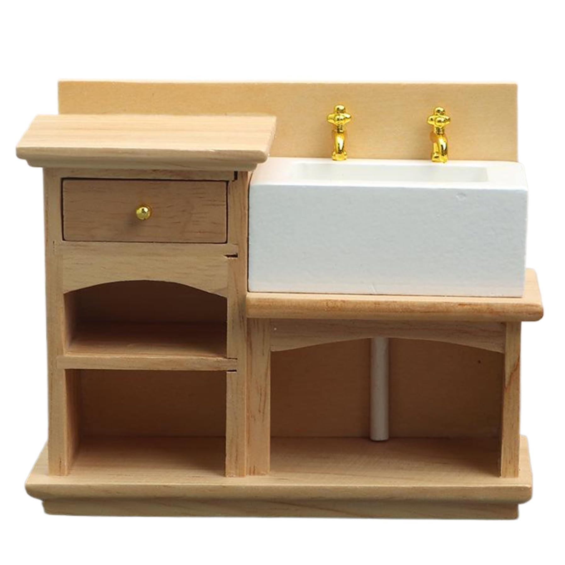 NIDONE Dollhouse Sink, 1:12 Scale Wooden Bathroom Sink Dollhouse Miniatures, Realistic Kitchen Bathroom Wash Basin Cabinet for Doll House Furniture Model Decoration