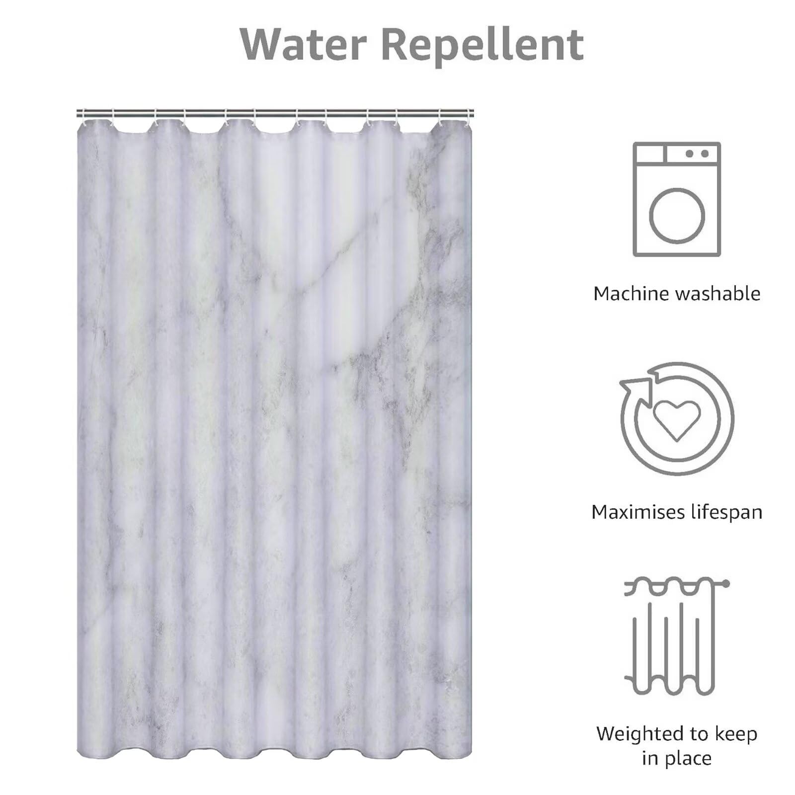 Gris Rideau Douche 180x210cm Rideau de Douche Texture Shower Curtain – Impression Polyester Tissu – avec 12 Crochets – Tissu Lavable en Machine – Imperméable – pour Salle de Bain – Hôtel D#372