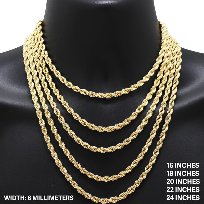 14K Gold Filled 1.5-6MM Rope Chain Necklace Bracelet For Women & Men 8″-24″4