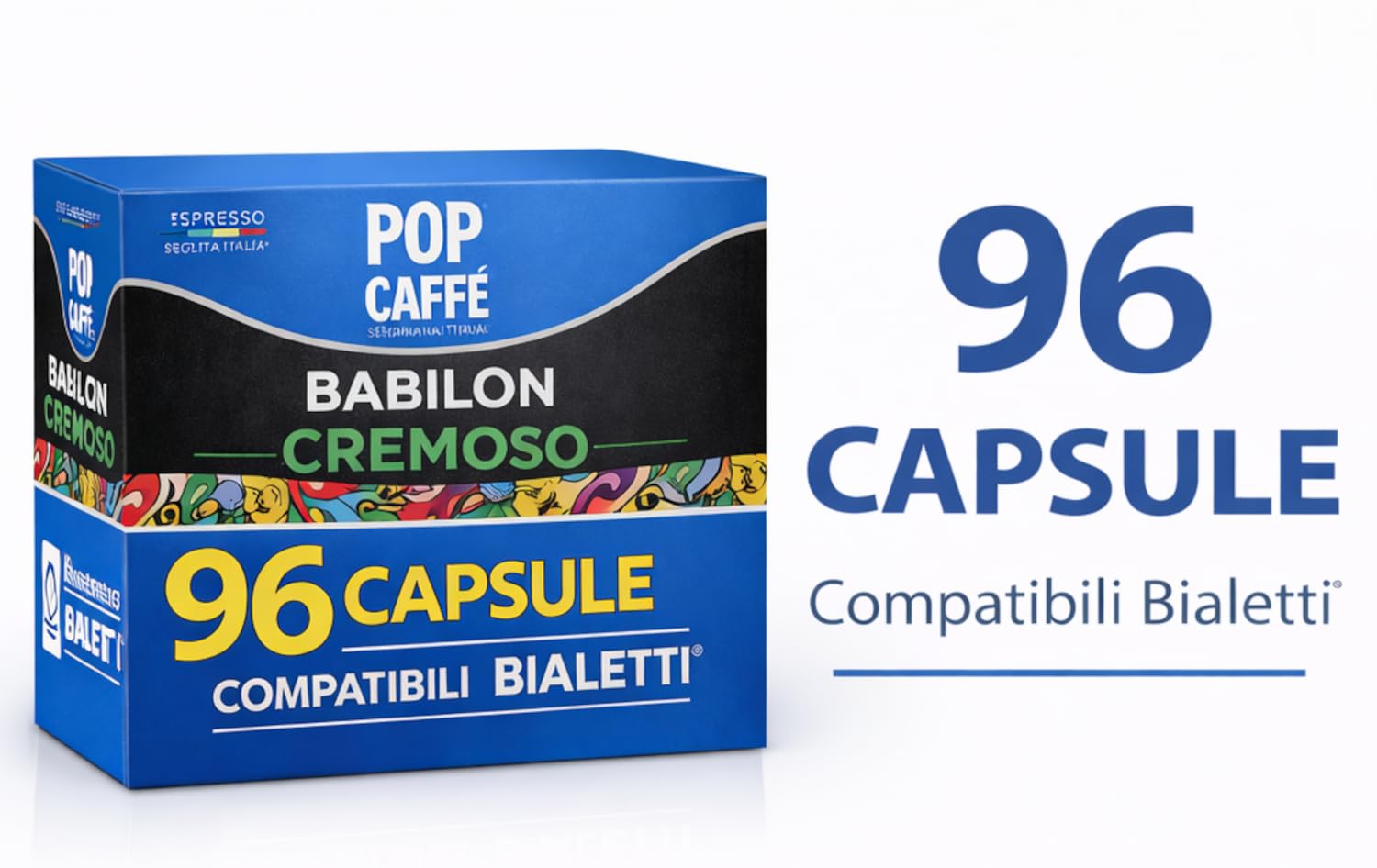 POP CAFFÈ 96 Capsule Compatibili Bialetti – Miscela Cremoso Intenso e Vellutato – Crema Densa e Persistente – Compatibili con Macchine Bialetti di Ultima Generazione
