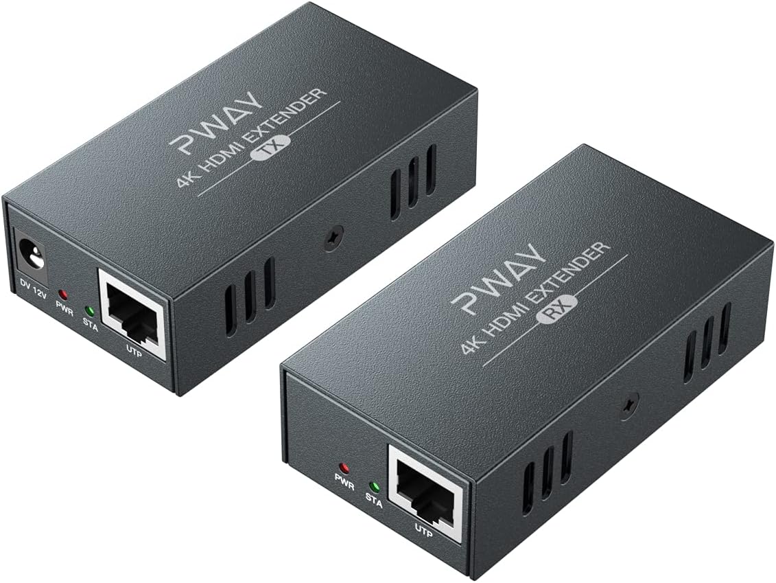 PWAYTEK HDMI Extender Over Cat5e6, Extend 4K @ 30Hz Audio Video Up to 100m (328ft), Support EDID - POC Function, 10 Feet