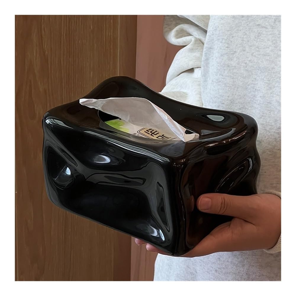Tissue Case Napkin Holder Square Ceramic for Nightstand, Countertop, Coffee Table, Dresser Tissue Dispenser(Black)