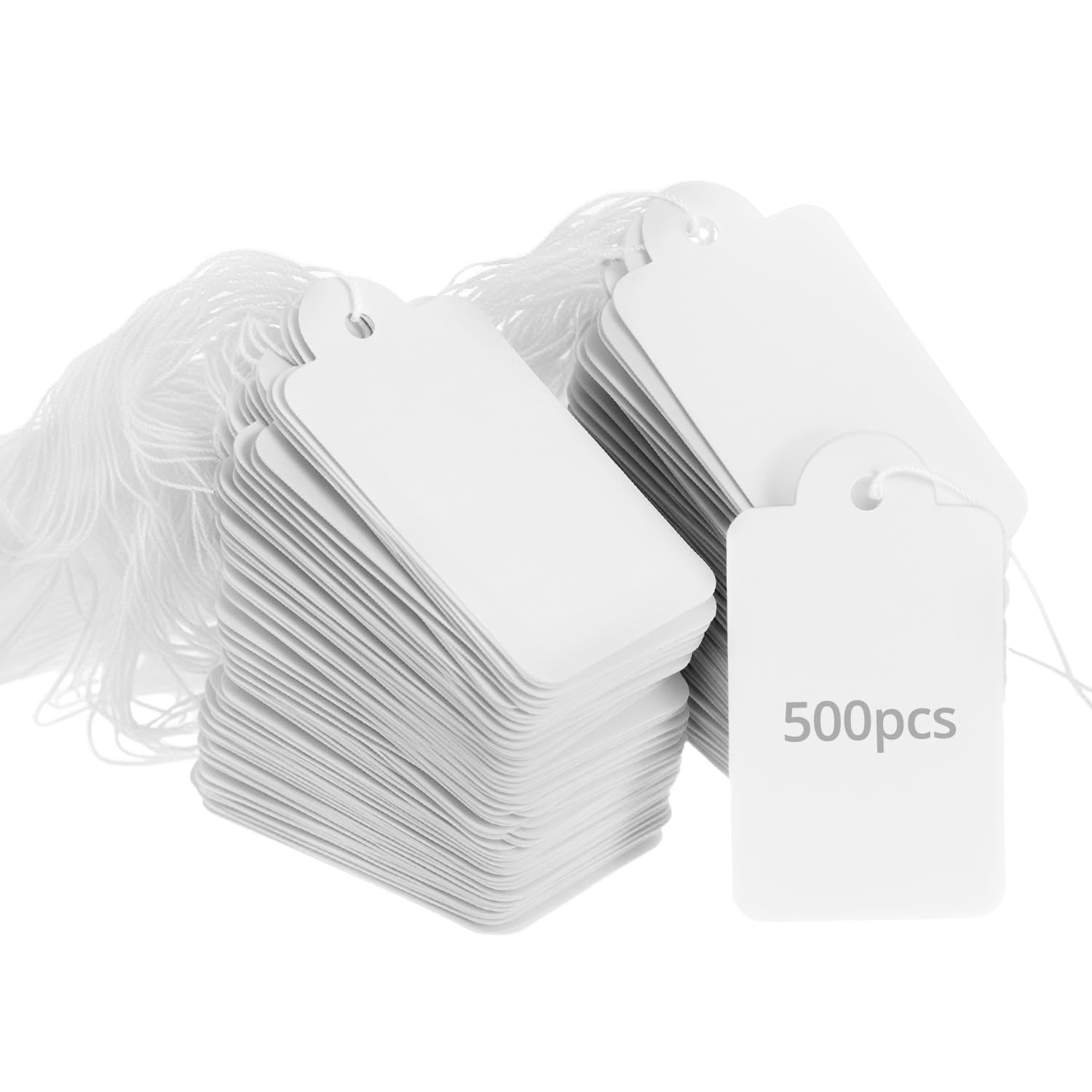 QWORK® 500 białych metek cenowych ze sznurkiem, 25 mm x 45 mm, etykiety do oznaczania biżuterii i odzieży