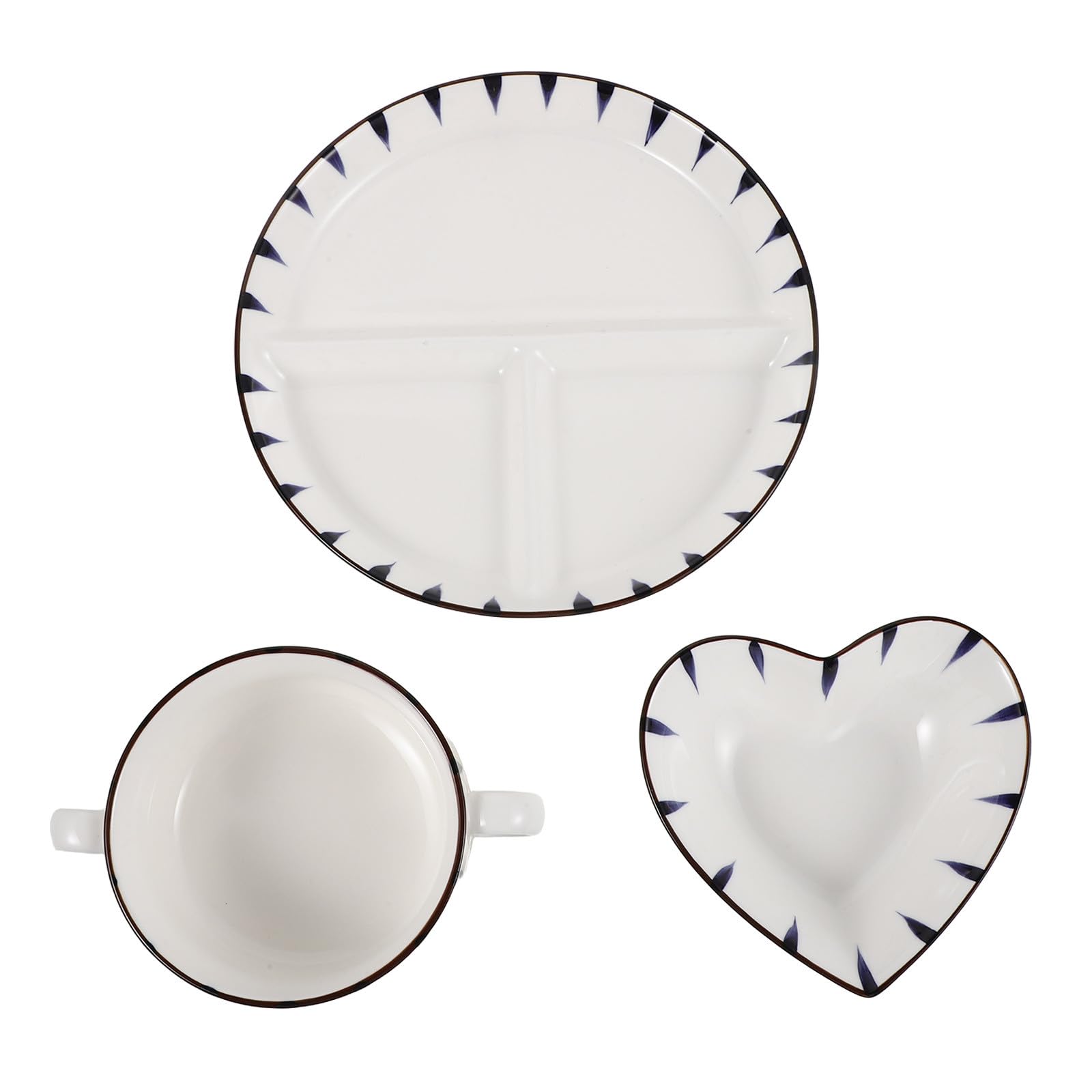 OUNONA 1 Ensemble de 3 Assiettes compartimentées de 20 cm (8 Pouces) en céramique pour Le contrôle des portions, Le Petit-déjeuner, Le déjeuner et Les salades. Compatible Micro-Ondes et