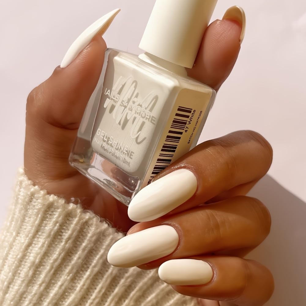 Nails & More 47 White Gel Shine Nail Polish - Argan Oil Infused, Long Lasting & Chip Resistant - Vegan & Non-Toxic Pure White Paint for Women-image-19