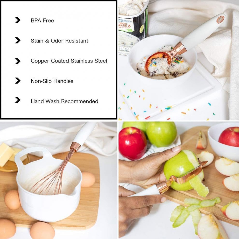 Miniatura 3 de Herramientas y Accesorios de Cocina Blancos y Dorados - Set de Lujo de 7 Piezas de Herramientas de Cocina y Accesorios con Mangos Antideslizantes,